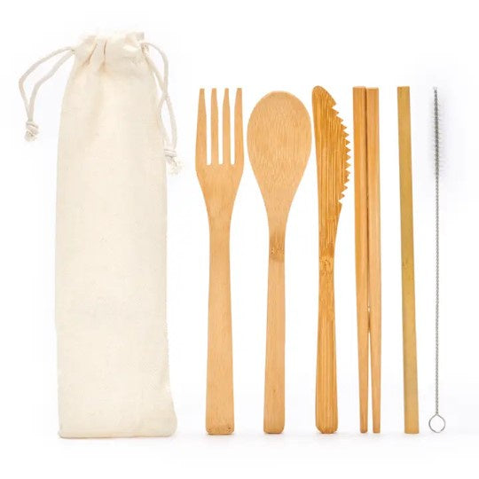 Reusable Bamboo Cutlery Set – Travel Pouch Included