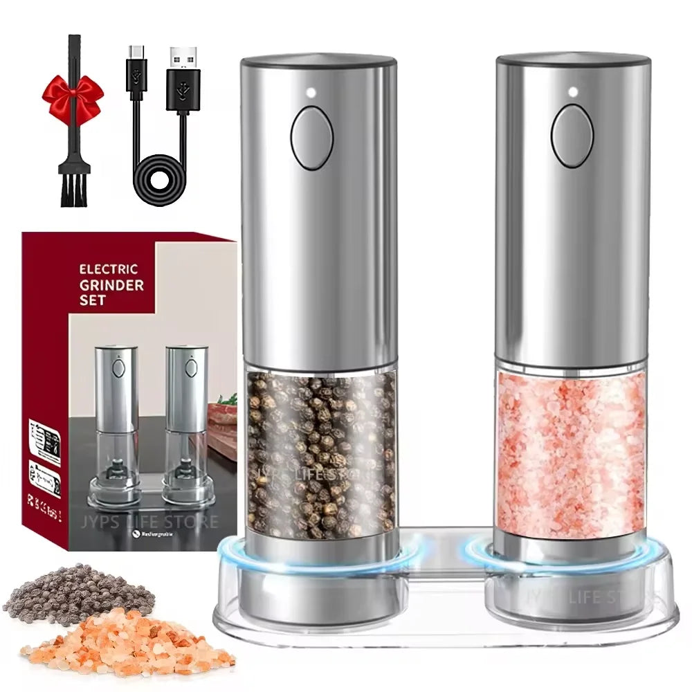 Electric Salt & Pepper Grinder Set – Stainless Steel, USB Rechargeable, Adjustable Coarseness