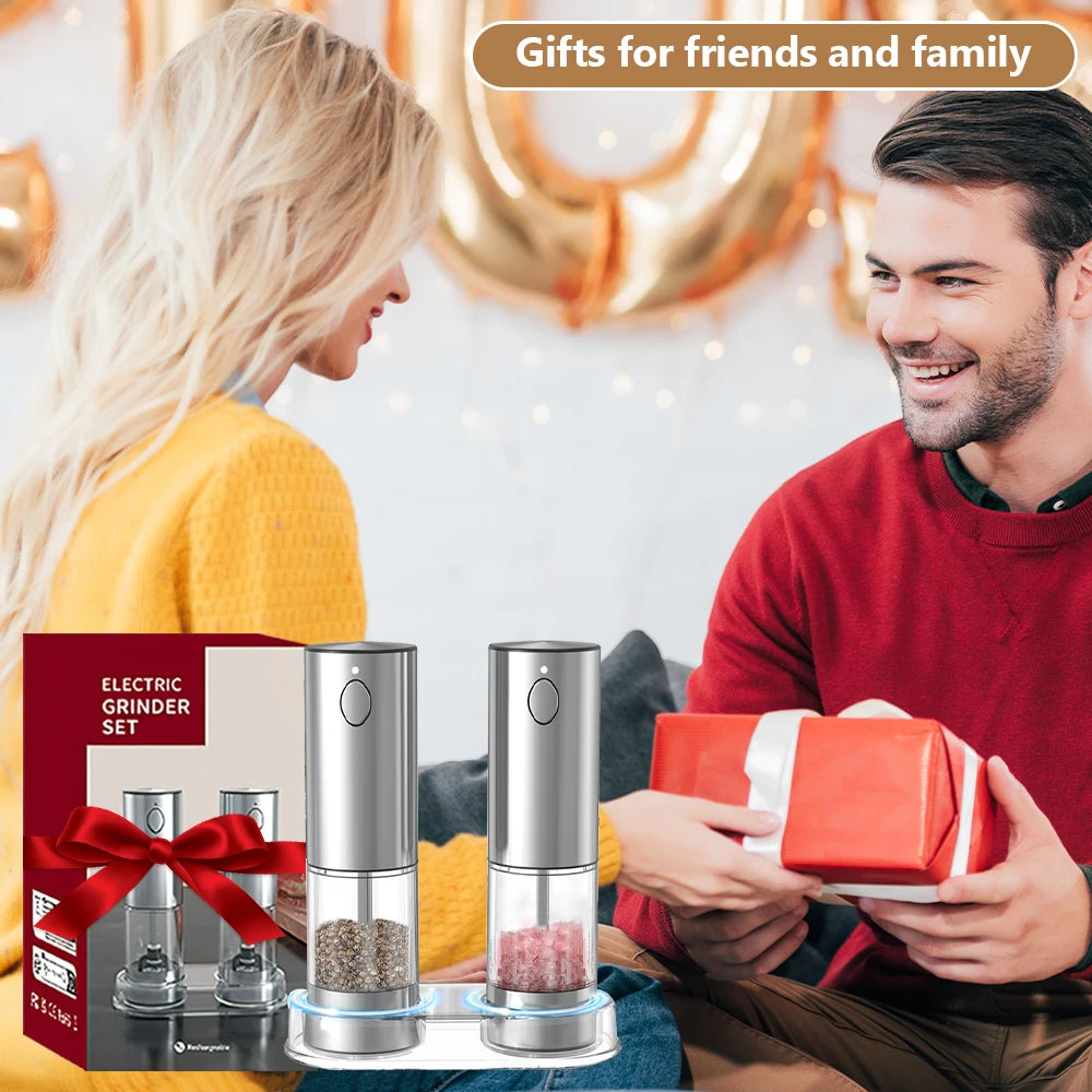 Electric Salt & Pepper Grinder Set – Stainless Steel, USB Rechargeable, Adjustable Coarseness
