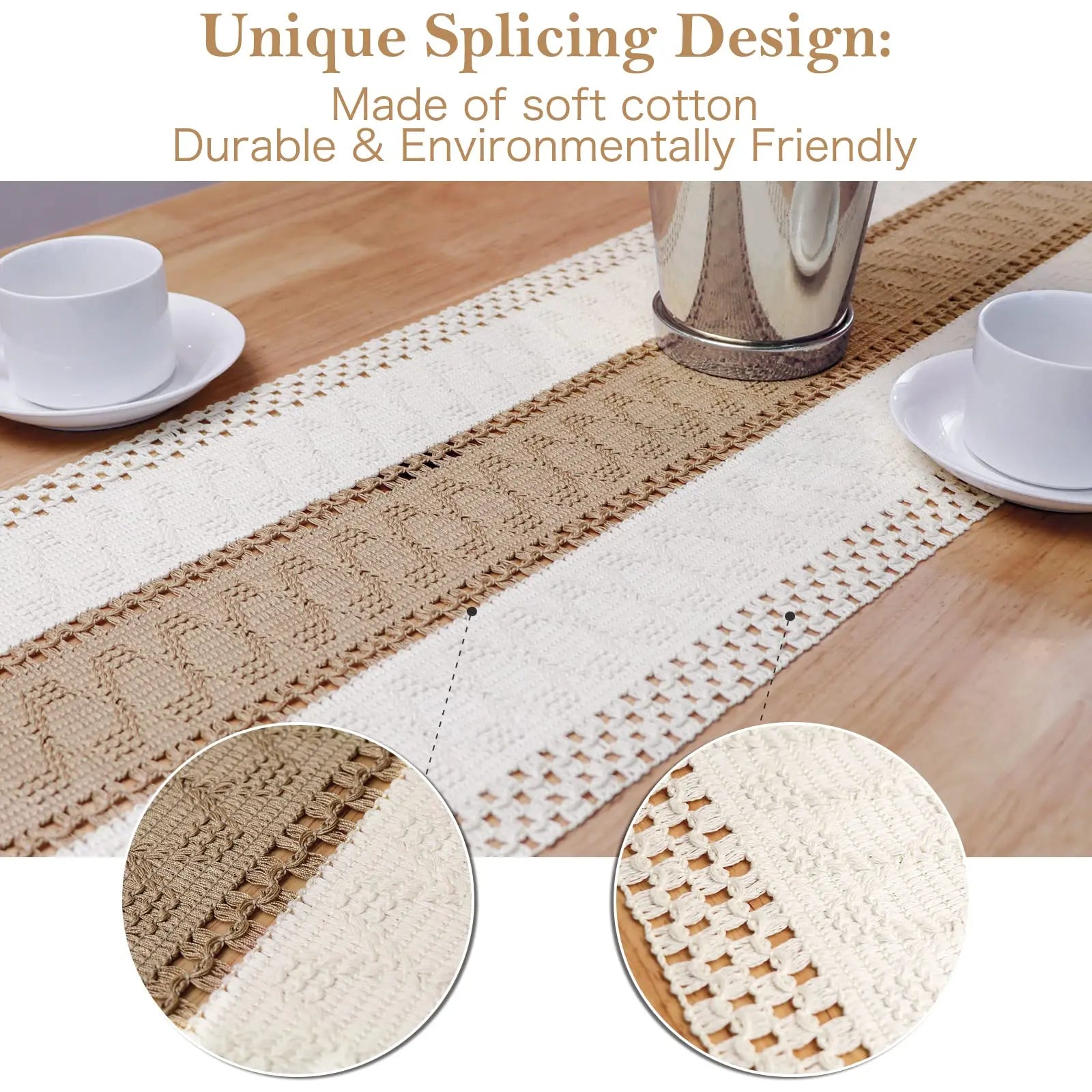 Rustic Woven Table Runner | Neutral Farmhouse Fringe Decor