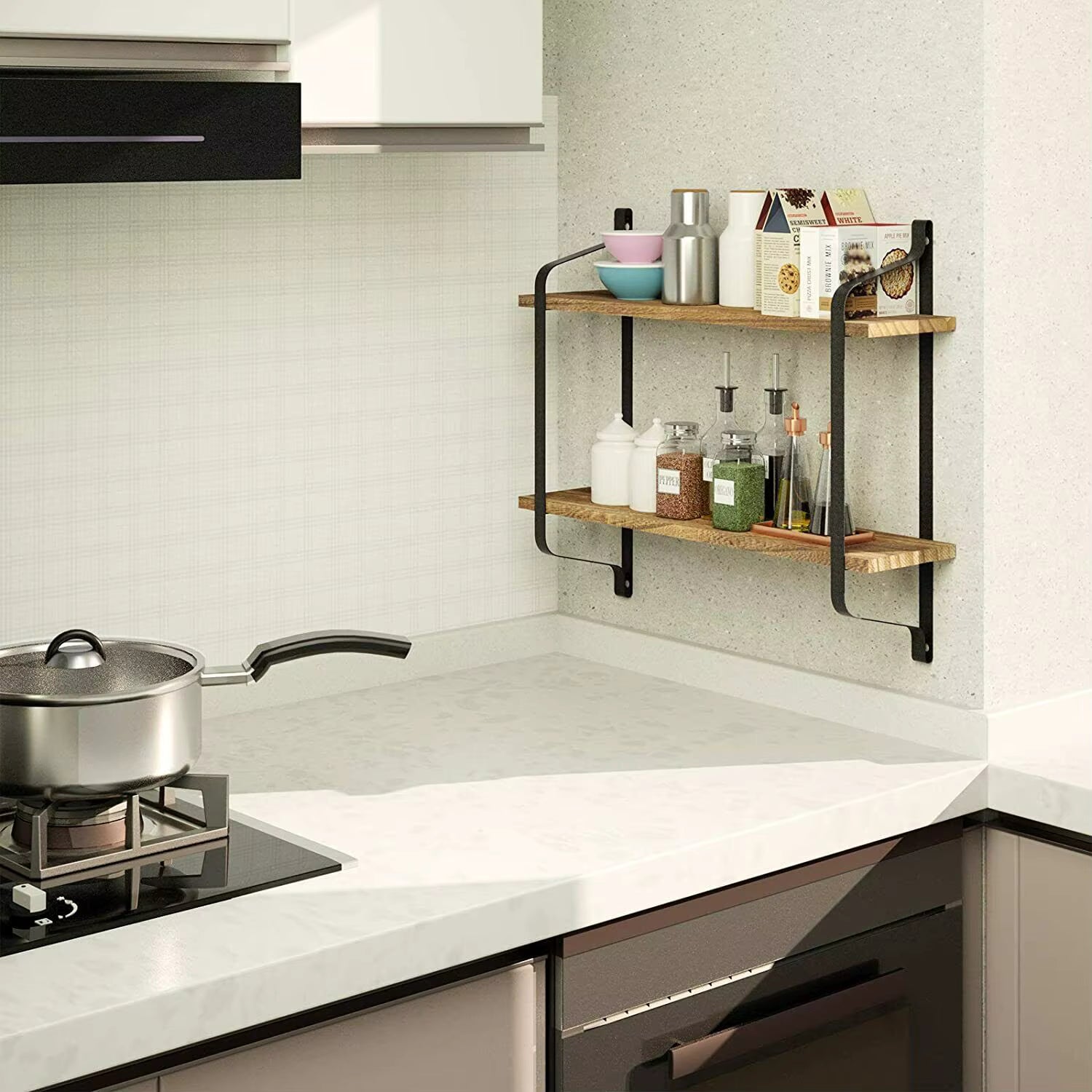 Rustic Wood Wall Shelf – 2-Tier Metal Frame Display for Bathroom, Kitchen, or Living Room