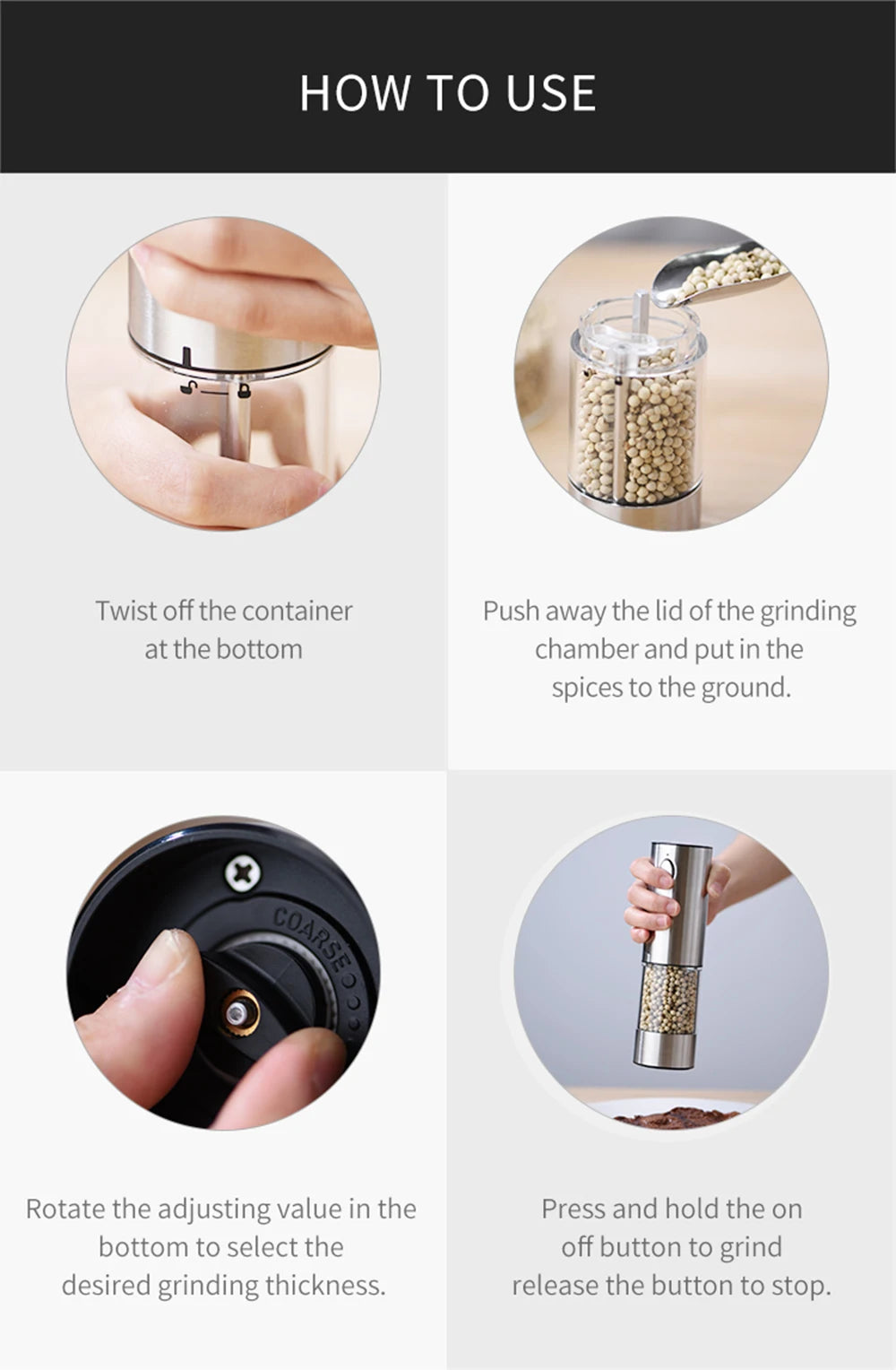 Electric Salt & Pepper Grinder Set – Stainless Steel, USB Rechargeable, Adjustable Coarseness