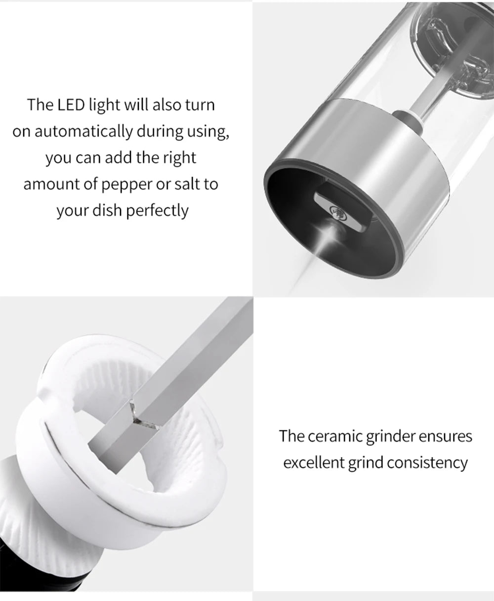 Electric Salt & Pepper Grinder Set – Stainless Steel, USB Rechargeable, Adjustable Coarseness