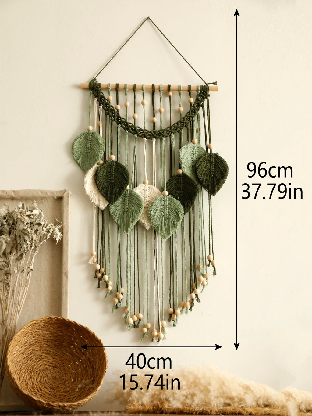 Rustic Macrame Leaf Wall Hanging | Neutral Boho Tapestry Decor