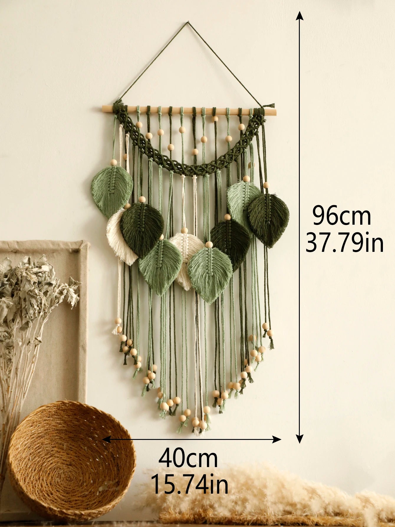 Rustic Macrame Leaf Wall Hanging | Neutral Boho Tapestry Decor