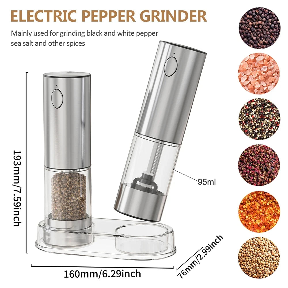 Electric Salt & Pepper Grinder Set – Stainless Steel, USB Rechargeable, Adjustable Coarseness