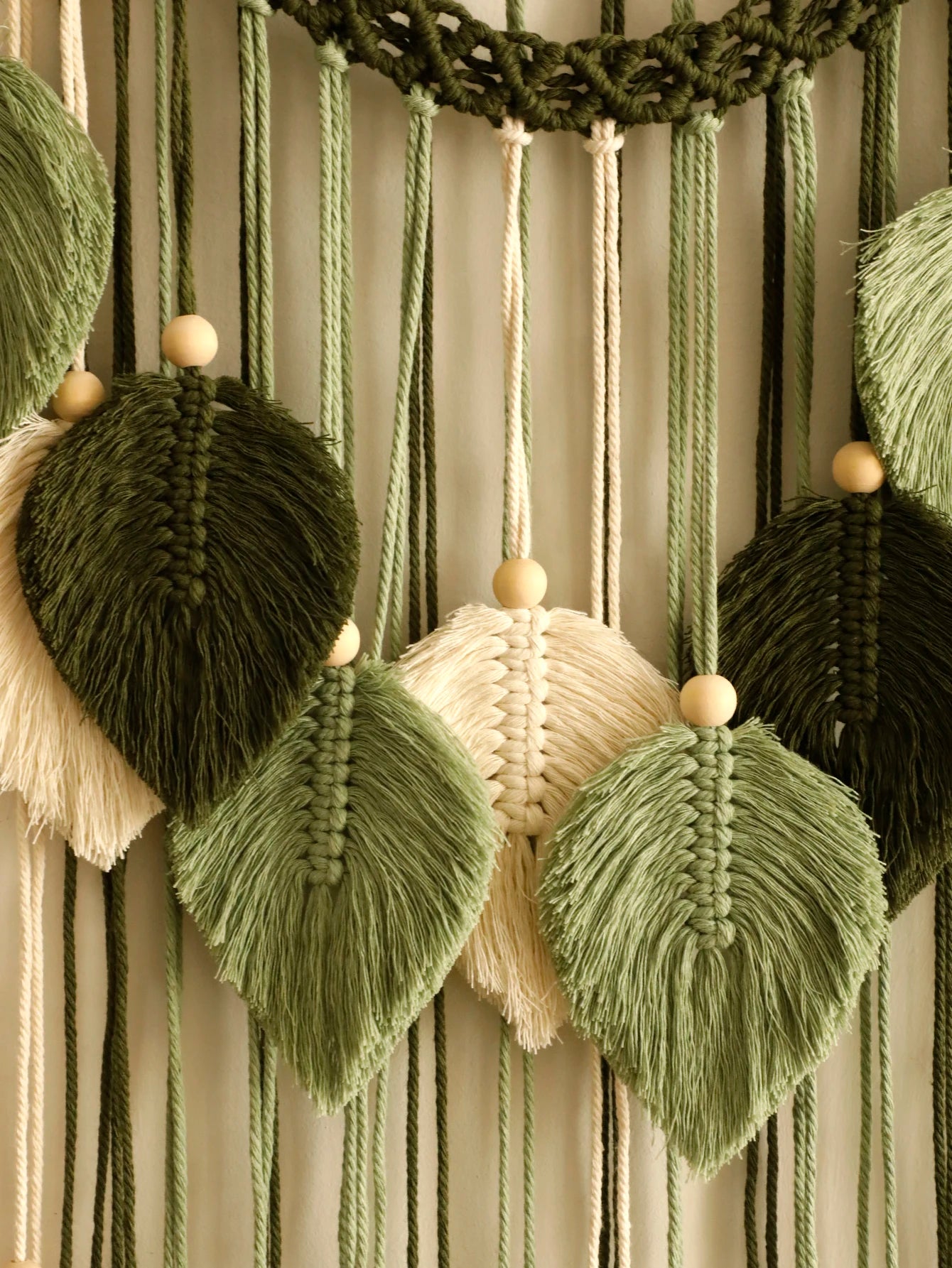 Rustic Macrame Leaf Wall Hanging | Neutral Boho Tapestry Decor