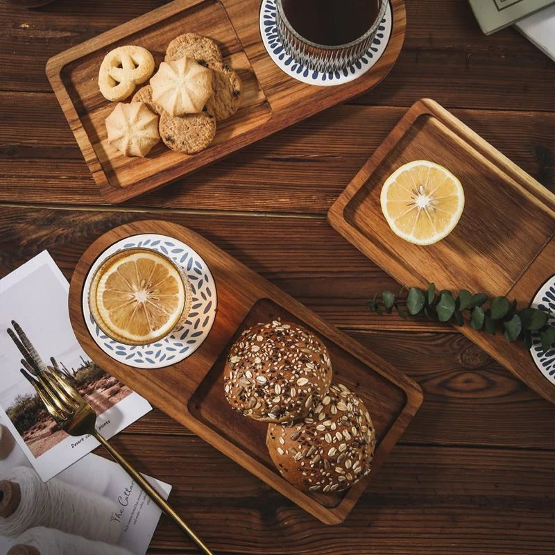 Solid Wood Coffee & Snack Tray – Modern Breakfast Serving Board
